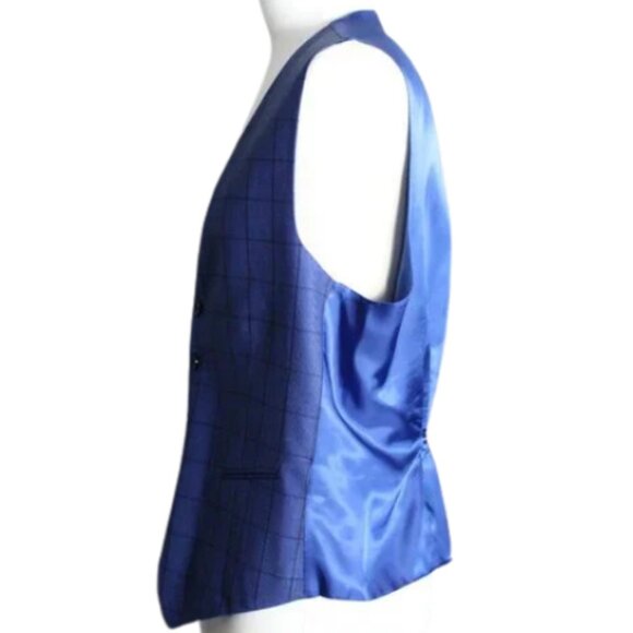 EMILIO GUIDO SZ 44R Royal Blue Super 150 Wool Window Pane Vest - Picture 5 of 12